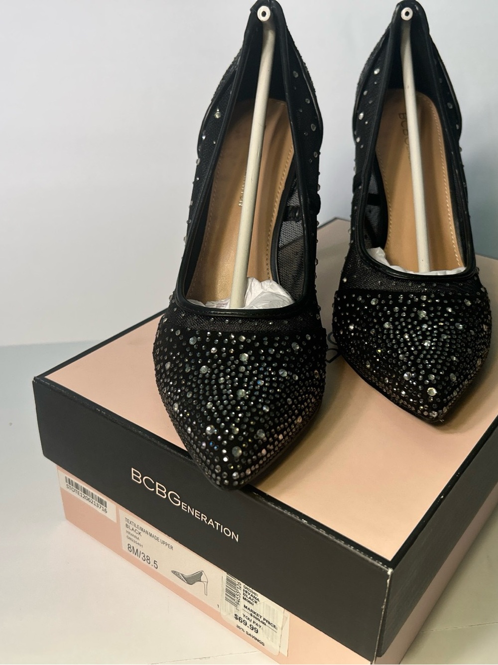BCBGeneration Black Crystal-Embellished Pointed-Toe Stiletto Heels